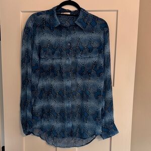 Equipment Blue and Black Snake Print Shirt